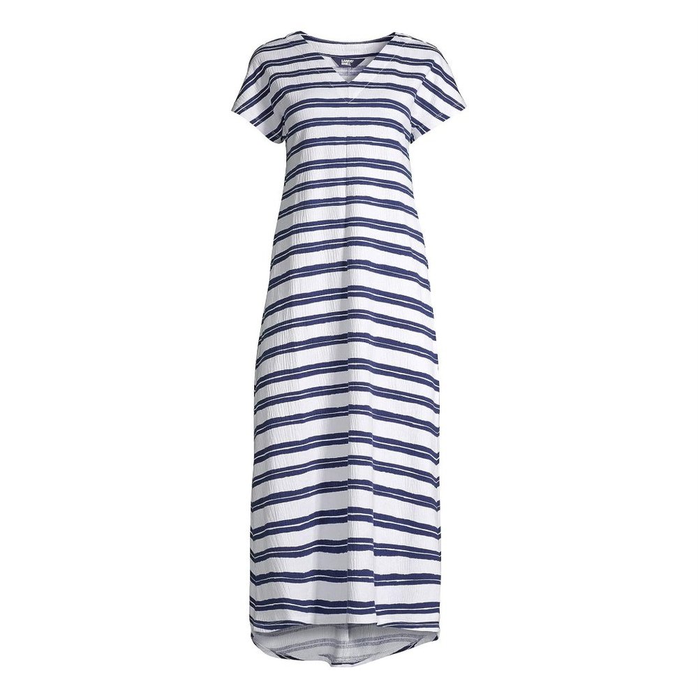 Crinkle Knit Short Sleeve High/Low Dress